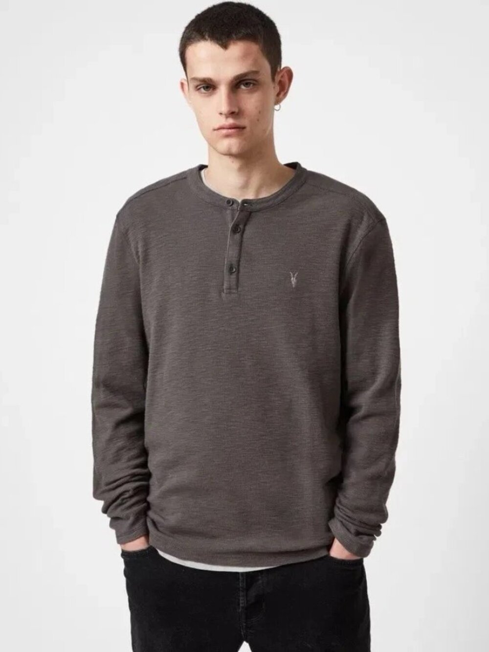 AllSaints Muse Long Sleeve Thermal Henley in Gray